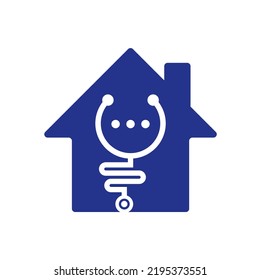 Stethoscope Chat Home Shape Concept Vector Logo Design. Doctor Help And Consult Logo Concept.	