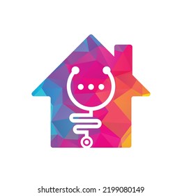 Stethoscope Chat Home Shape Concept Vector Logo Design. Doctor Help And Consult Logo Concept.	