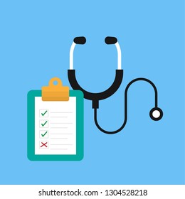 Stethoscope and checklist form on clipboard