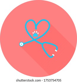 Stethoskop im Kreis Symbol mit langen Schatten trendigen flachen Stil. Stethoscope Symbol für Ihr Webdesign Stethoscope Symbol Logo, App, UI. Stethoscope-Ikone, Vektorgrafik.