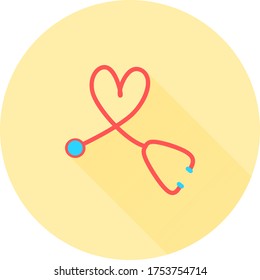 Stethoscope in circle icon with long shadows trendy flat style. Stethoscope icon symbol for your web site design Stethoscope icon logo, app, UI. Stethoscope icon vector illustration.