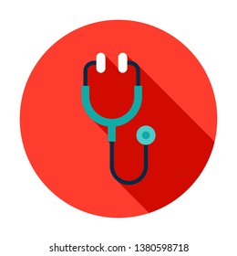 Stethoscope Circle Icon. Vector Illustration With Long Shadow. Medicine Item.