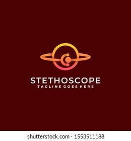 Stethoscope With Circle Illustration Logo Design Vector of Doctor and Nurse for Medical with Line Art. Graphic Design for Shirt, Background, Template, Layout, Website, Mobile App and More.