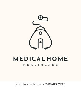 stethoscope clinic line logo vector minimalist illustration design, medical stethoscope symbol design