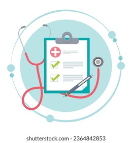 Stethoscope and clipboard medical vector illustration graphic icon