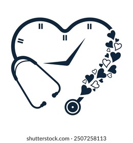 Stethoscope Clock With Heart Shape Vector, Medical Stethoscope Heart Shape Vector, Stethoscope Vector, Health Icon, Medical tools Vector, Stethoscope Clock, Doctor, Nurse, Doctor, Health