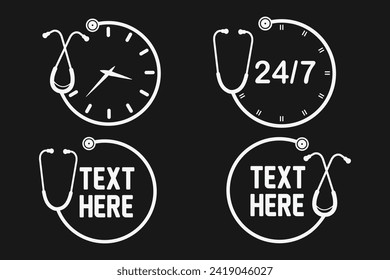 Stethoscope Clock Vector Bundle, Stethoscope Ticking Clock Concept Illustration, Stethoscope Clock Graphic, Stethoscope Time Vector, Clock of Care,Timepiece Design for Health