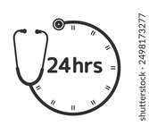 Stethoscope Clock Vector, Stethoscope Ticking Clock Concept Illustration, Stethoscope Clock Graphic, Clock of Care