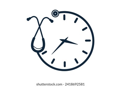 Vector de reloj de estetioscopio, Ilustración de concepto de reloj de estetioscopio, gráfico de reloj, vector de tiempo de estetioscopio, reloj de atención, diseño de la pieza de tiempo del estetioscopio para la salud, salud 