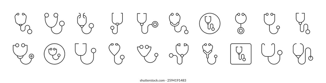 Stethoscope Collection of Thin Icons. Editable Stroke. Suitable for Web Sites, Books, Cards, Apps