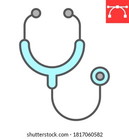 Stethoscope color line icon, medical and doctor, physical examination sign vector graphics, editable stroke filled outline icon, eps 10