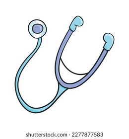 Stethoscope colored doodle vector illustration. Isolated on white background