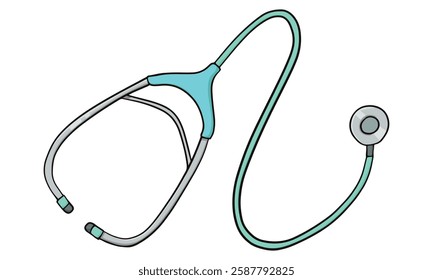 Stethoscope colored doodle vector illustration. Isolated on white background