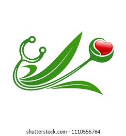 Stethoscope concept with eco theme on white background. Vector medical template.