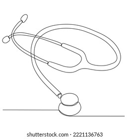 
Stethoscope continuous line drawing. Line art of medical instrument drawing. Continuous one line drawing of a stethoscope.