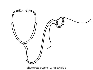 Stethoskop-Strichzeichnung. Linienkunst der Zeichnung eines medizinischen Instruments. Kontinuierliche einzeilige Zeichnung eines Stethoskops.