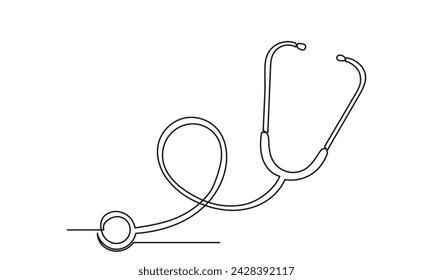 Estetoscopio, línea continua de dibujo de un estetoscopio.línea única de dibujo equipo médico Estetoscopio médico para médicos.concepto de salud médica.
