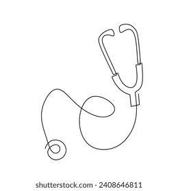 Stethoscope Continuous line drawing. Vector illustration with Medical equipment for diagnosis.