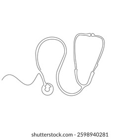 Stethoscope continuous line. Continuous one line drawing of medical stethoscope. Medical tool, laboratory equipment concept. single line drawing

