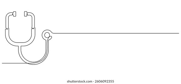 stethoscope in continuous line style, heart health. vector illustration.