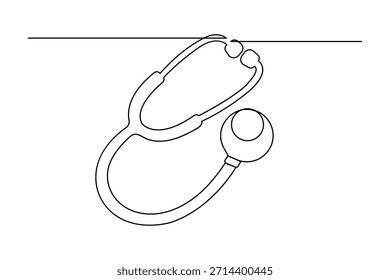 Stethoscope in continuous one line art drawing on white background
