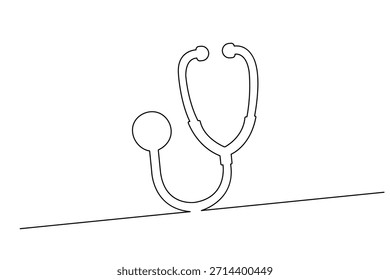 Stethoscope in continuous one line art drawing on white background
