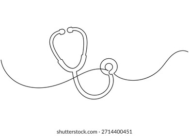 Stethoscope in continuous one line art drawing on white background