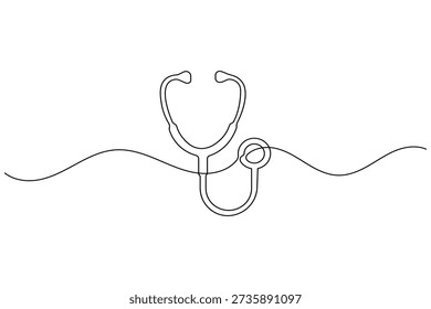 Stethoscope continuous one line art drawing medical health care minimal symbol.