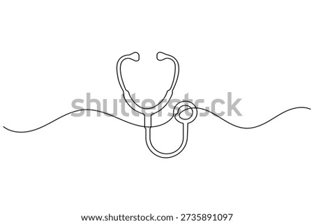 Stethoscope continuous one line art drawing medical health care minimal symbol.