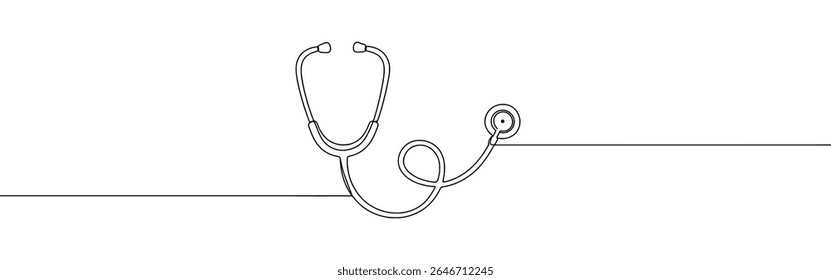 Stethoscope continuous one line drawing. Patient checkup symbol. Vector illustration.