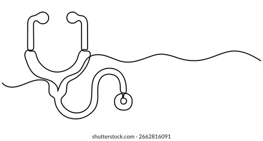 Stethoscope continuous one line drawing minimalism design, doctor with a stethoscope Minimalist vector illustration.