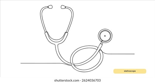 stethoscope continuous single line art drawing sketch on white background	
