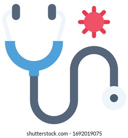 Stethoscope with coronavirus symbol vector illustration, flat design icon