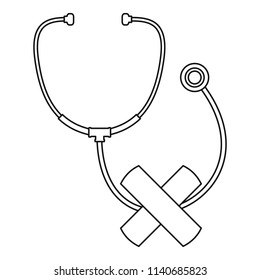 Stethoscope cross bandage icon. Outline illustration of stethoscope cross bandage vector icon for web design isolated on white background