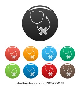 Stethoscope, cross bandage icons set 9 color vector isolated on white for any design
