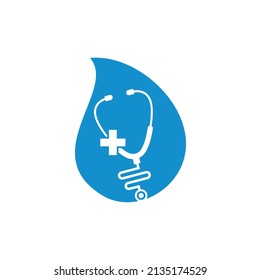 Stethoscope cross drop shape logo design. 