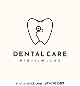 Diseño minimalista de la ilustración del logotipo de la línea dental del estetoscopio, diseño minimalista del Vector del estetoscopio del cuidado dental