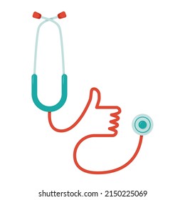 Stethoscope, diagnostic device, tool. Medical equipment for nurses and doctors. Healthy life. Symbol Thumbs Up. For medical websites, applications, clinics. Stethoscope logo. Vector illustration