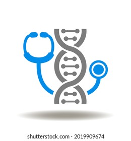 Stethoscope with DNA helix vector illustration. Medical Lab Innovation Research Symbol.