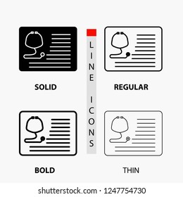 stethoscope, doctor, cardiology, healthcare, medical Icon in Thin, Regular, Bold Line and Glyph Style. Vector illustration