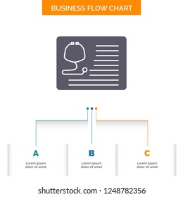 stethoscope, doctor, cardiology, healthcare, medical Business Flow Chart Design with 3 Steps. Glyph Icon For Presentation Background Template Place for text.
