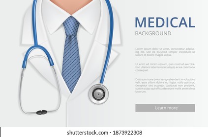 Stethoscope and doctor. Health care concept closeup picture doctor stethoscope on neck decent vector background