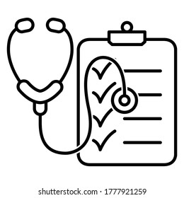 Stethoscope with document report icon in trendy outline style design. Vector illustration isolated on white background.