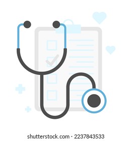 Estetioscopio y documentos, pruebas, íconos médicos. gráficos vectoriales, estilo plano!