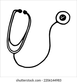 Stethoscope Doodle Style Vector Illustration Isolated On White Background