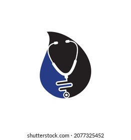 Logo del concepto de forma de caída de estetioscopio. icono médico. símbolo de estado.
