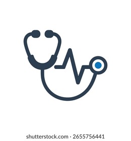 Estetoscópio com ícone de linha de ECG isolado em fundo branco