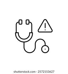 Stethoscope and exclamation mark in triangle. High-priority health or security concern in healthcare. Pixel perfect vector icon