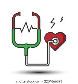 Stethoscope filled line icon, safe heart and healtcare concept 128x128 pixel perfect icon, on the white background for website UI media, mobile application, poster design