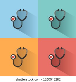 Stethoscope flat color icon with shadow on colored backgrounds